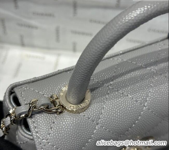 Well Crafted Chanel Coco Handle Quilted Grained Calfskin Nano Flap Bag with Top Handle AP4424 Grey 2025