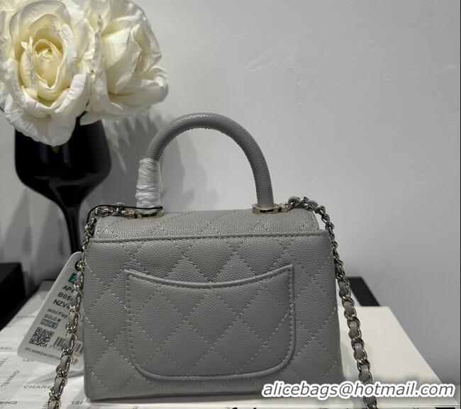 Well Crafted Chanel Coco Handle Quilted Grained Calfskin Nano Flap Bag with Top Handle AP4424 Grey 2025