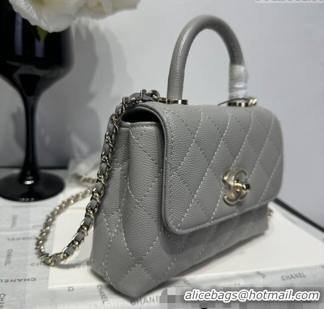 Well Crafted Chanel Coco Handle Quilted Grained Calfskin Nano Flap Bag with Top Handle AP4424 Grey 2025