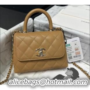 Good Taste Chanel Coco Handle Quilted Grained Calfskin Nano Flap Bag with Top Handle AP4424 Apricot 2025