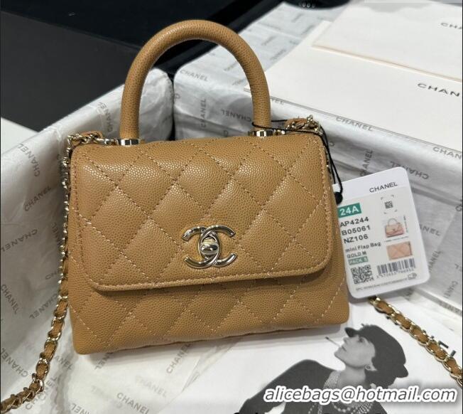 Good Taste Chanel Coco Handle Quilted Grained Calfskin Nano Flap Bag with Top Handle AP4424 Apricot 2025