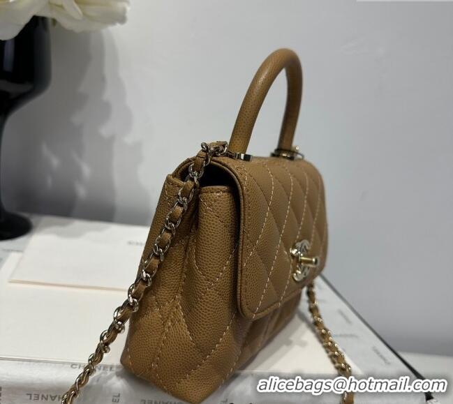 Good Taste Chanel Coco Handle Quilted Grained Calfskin Nano Flap Bag with Top Handle AP4424 Apricot 2025