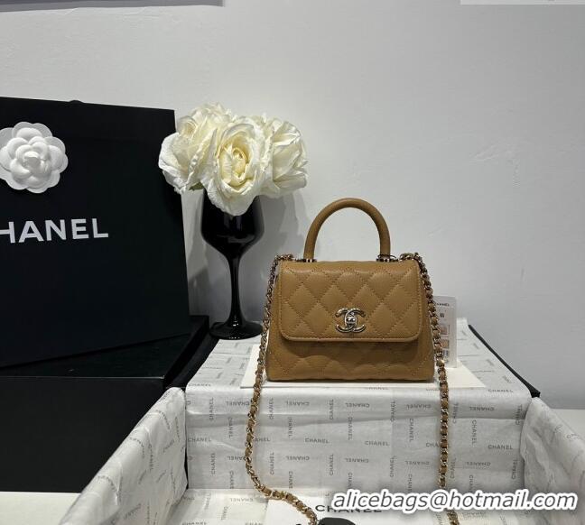 Good Taste Chanel Coco Handle Quilted Grained Calfskin Nano Flap Bag with Top Handle AP4424 Apricot 2025