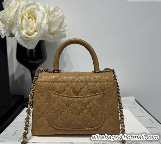 Good Taste Chanel Coco Handle Quilted Grained Calfskin Nano Flap Bag with Top Handle AP4424 Apricot 2025