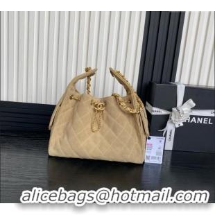 Luxury Cheap Chanel Quilted Suede Medium Hobo bag AS5293 Beige 2025