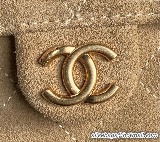 Luxury Cheap Chanel Quilted Suede Medium Hobo bag AS5293 Beige 2025