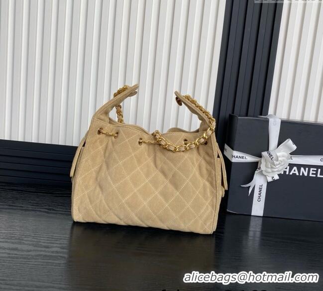 Luxury Cheap Chanel Quilted Suede Medium Hobo bag AS5293 Beige 2025