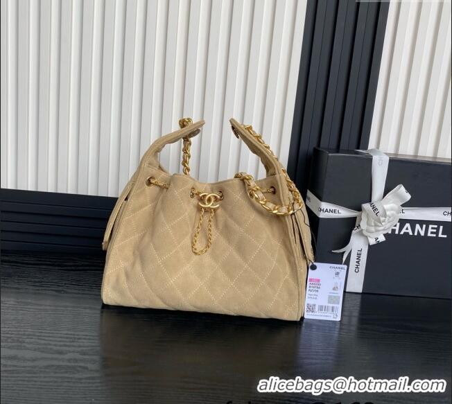 Luxury Cheap Chanel Quilted Suede Medium Hobo bag AS5293 Beige 2025