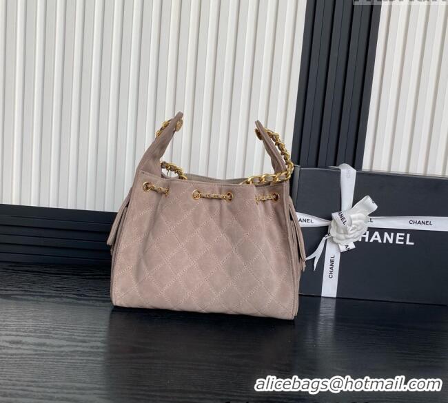 Low Cost Chanel Quilted Suede Medium Hobo bag AS5293 Khaki Grey 2025