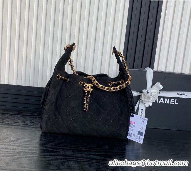 Luxury Discount Chanel Quilted Suede Medium Hobo bag AS5293 Black 2025