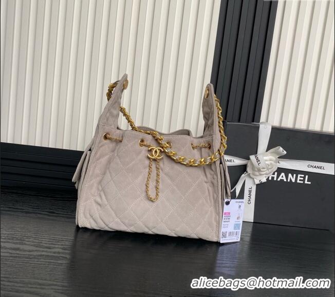 Luxury Cheap Chanel Quilted Suede Medium Hobo bag AS5293 Light Grey 2025