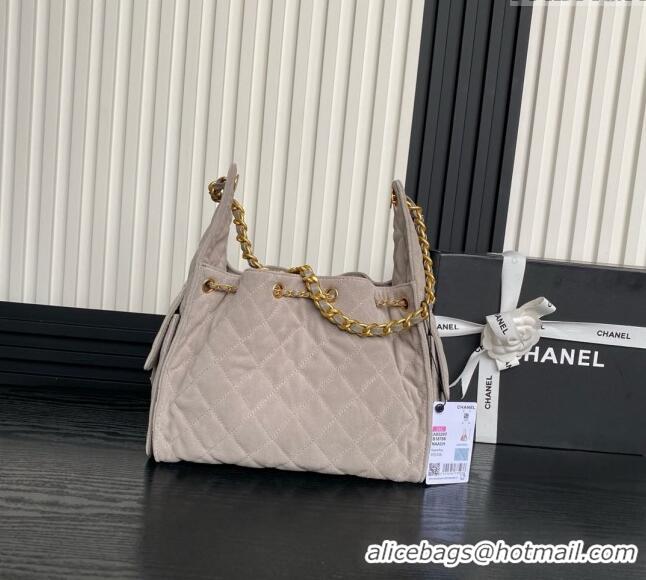 Luxury Cheap Chanel Quilted Suede Medium Hobo bag AS5293 Light Grey 2025