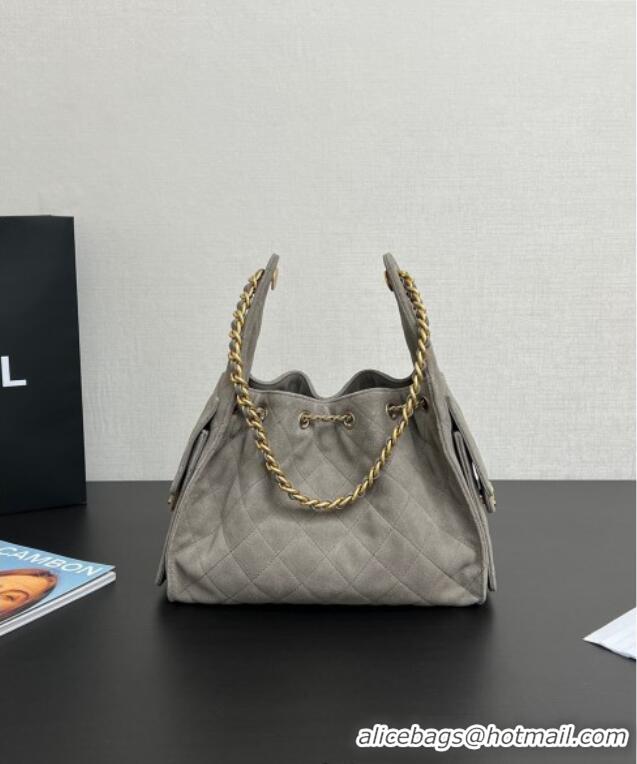 Famous Brand Chanel Quilted Suede Medium Hobo bag AS5293 Dark Grey 2025