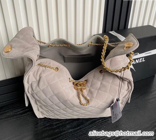 Famous Brand Chanel Quilted Suede Large Hobo bag AS5311 Light Grey 2025