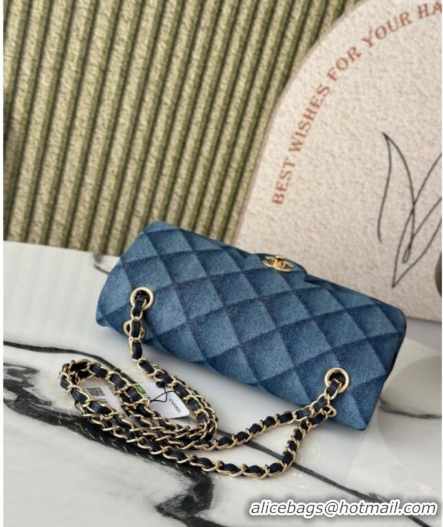 Low Cost Chanel Quilted Denim Classic Medium Flap bag A01112 Blue 2025