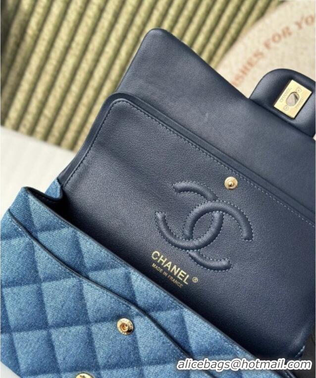 Low Cost Chanel Quilted Denim Classic Medium Flap bag A01112 Blue 2025