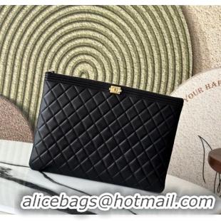 Top Grade Chanel Quilted Lambskin Large Zipped Pouch A31531 Black 2025