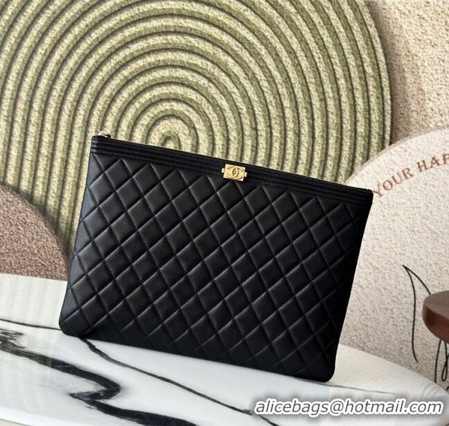 Top Grade Chanel Quilted Lambskin Large Zipped Pouch A31531 Black 2025