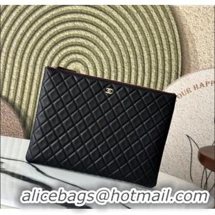 Famous Brand Chanel Quilted Grianed Calfskin Large Zipped Pouch A31531 Black 2025