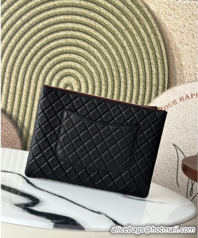 Famous Brand Chanel Quilted Grianed Calfskin Large Zipped Pouch A31531 Black 2025