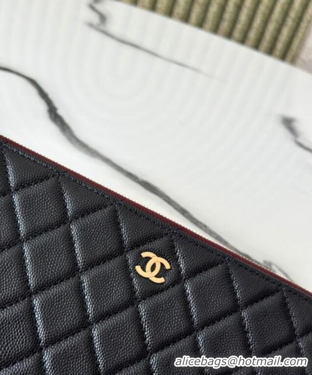 Famous Brand Chanel Quilted Grianed Calfskin Large Zipped Pouch A31531 Black 2025