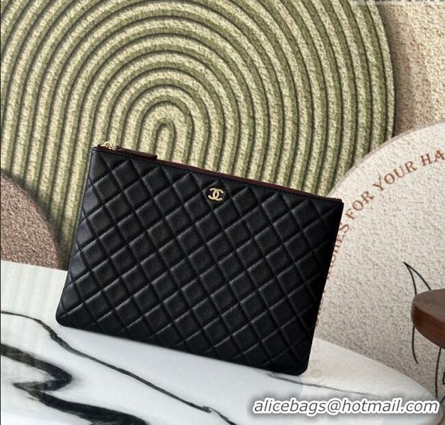 Good Taste Chanel Quilted Grianed Calfskin Classic Zipped Pouch A31530 Black 2025