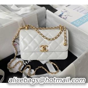 Pretty Style Chanel Quilted Calfskin Mini Flap Bag with Gold-Tone Balls AS2615 White 2025