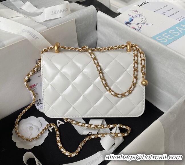 Pretty Style Chanel Quilted Calfskin Mini Flap Bag with Gold-Tone Balls AS2615 White 2025