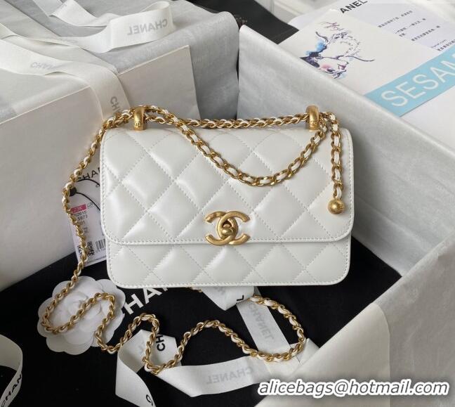 Pretty Style Chanel Quilted Calfskin Mini Flap Bag with Gold-Tone Balls AS2615 White 2025