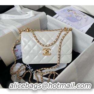 Grade Quality Chanel Quilted Calfskin Small Flap Bag with Gold-Tone Balls AS2649 White 2025