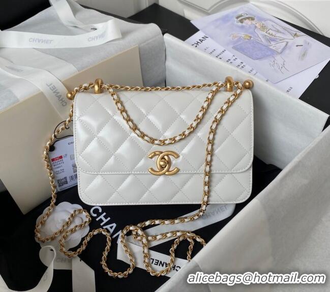 Grade Quality Chanel Quilted Calfskin Small Flap Bag with Gold-Tone Balls AS2649 White 2025