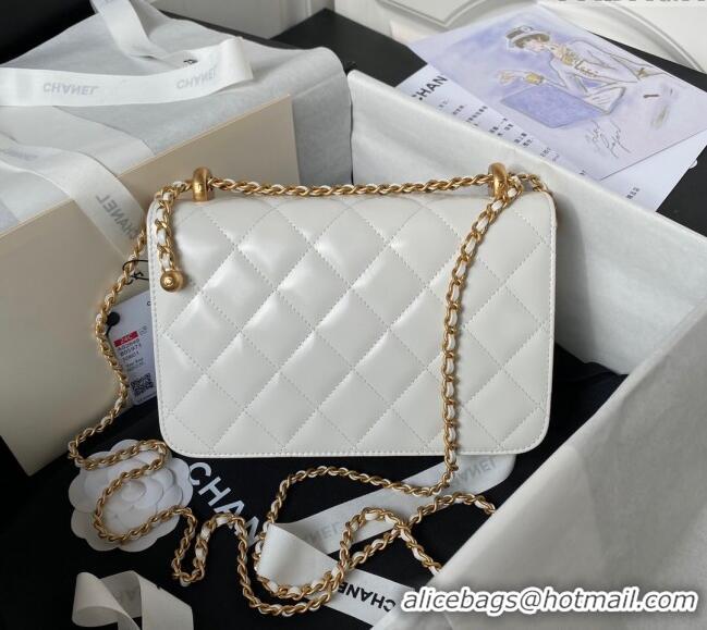 Grade Quality Chanel Quilted Calfskin Small Flap Bag with Gold-Tone Balls AS2649 White 2025