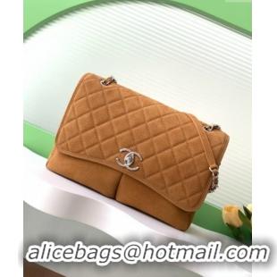 Cheap Price Chanel Vintage Litchi-Grained Calfskin Suede Flap Bag with Pouch AS6068 Light Brown 2025