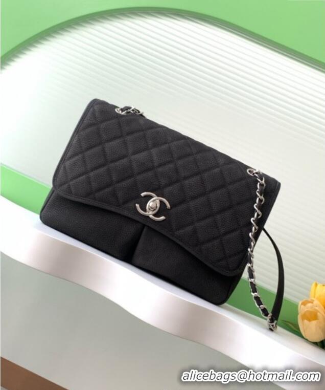 Well Crafted Chanel Vintage Litchi-Grained Calfskin Suede Flap Bag with Pouch AS6068 Black 2025