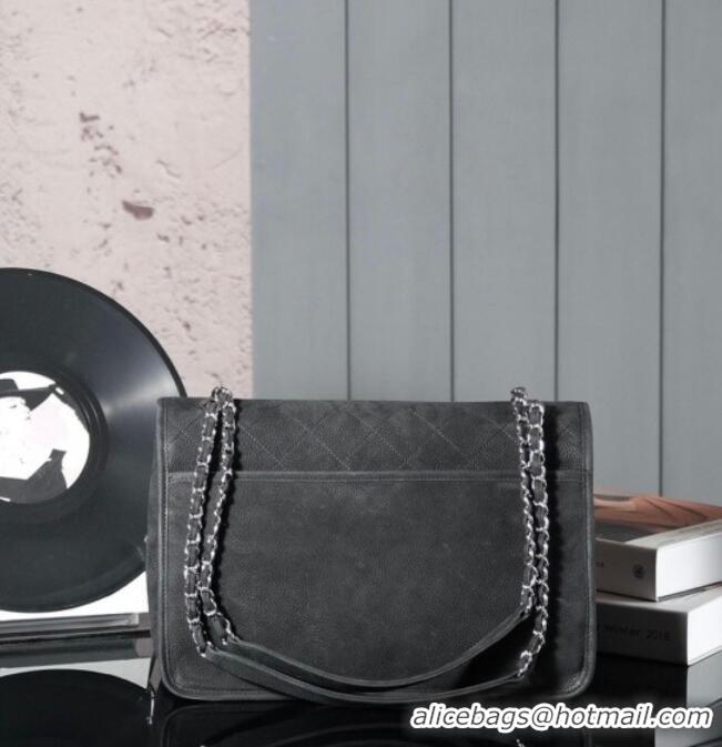 Best Product Chanel Vintage Litchi-Grained Calfskin Suede Flap Bag with Pouch AS6068 Black 2025