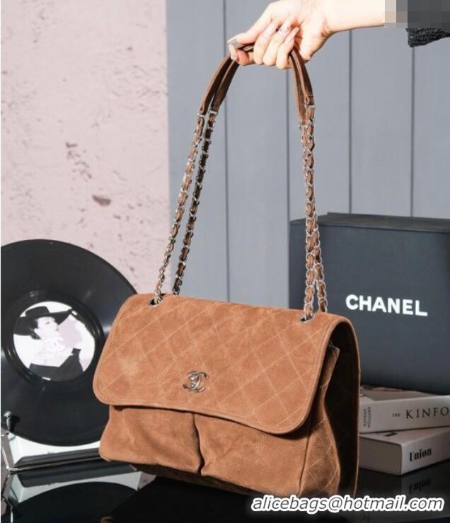 Best Product Chanel Vintage Litchi-Grained Calfskin Suede Flap Bag with Pouch AS6068 Black 2025