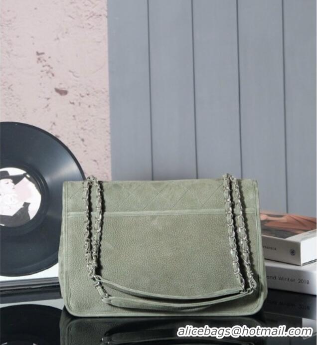 Buy Fashionable Chanel Vintage Litchi-Grained Calfskin Suede Flap Bag with Pouch AS6068 Dusty Green 2025