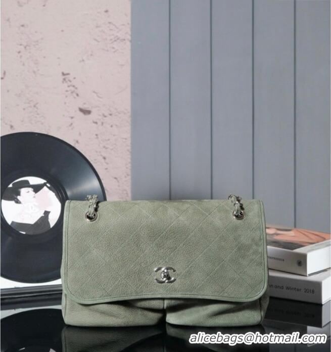 Buy Fashionable Chanel Vintage Litchi-Grained Calfskin Suede Flap Bag with Pouch AS6068 Dusty Green 2025