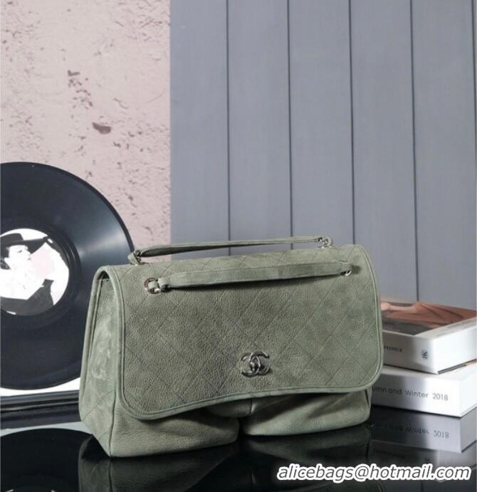 Buy Fashionable Chanel Vintage Litchi-Grained Calfskin Suede Flap Bag with Pouch AS6068 Dusty Green 2025