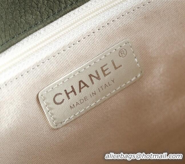 Buy Fashionable Chanel Vintage Litchi-Grained Calfskin Suede Flap Bag with Pouch AS6068 Dusty Green 2025