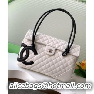 Top Grade Chanel Quilted Calfskin Airport Flap Bag with Maxi CC AS6338 White/Black 2025