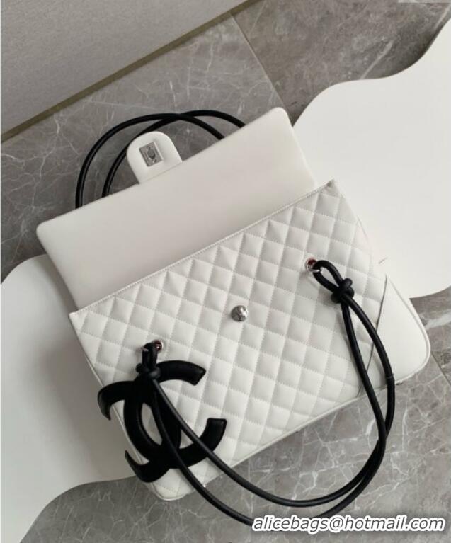 Top Grade Chanel Quilted Calfskin Airport Flap Bag with Maxi CC AS6338 White/Black 2025