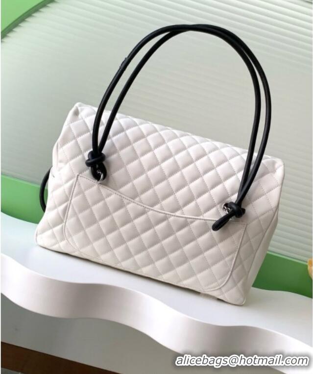 Top Grade Chanel Quilted Calfskin Airport Flap Bag with Maxi CC AS6338 White/Black 2025