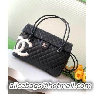 Grade Quality Chanel Quilted Calfskin Airport Flap Bag with Maxi CC AS6338 Black/White 2025