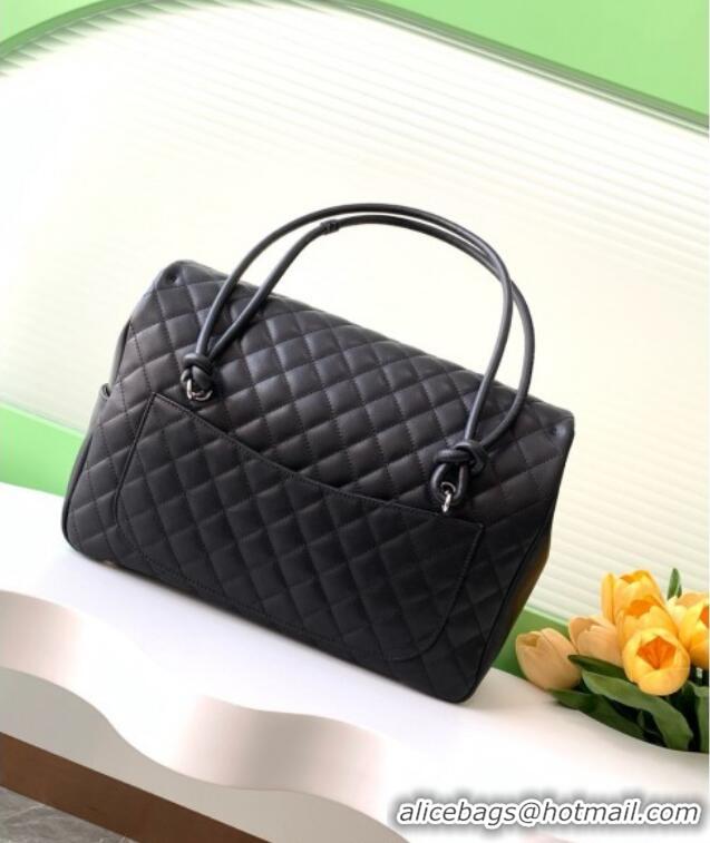 Grade Quality Chanel Quilted Calfskin Airport Flap Bag with Maxi CC AS6338 Black/White 2025