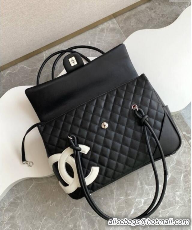 Grade Quality Chanel Quilted Calfskin Airport Flap Bag with Maxi CC AS6338 Black/White 2025