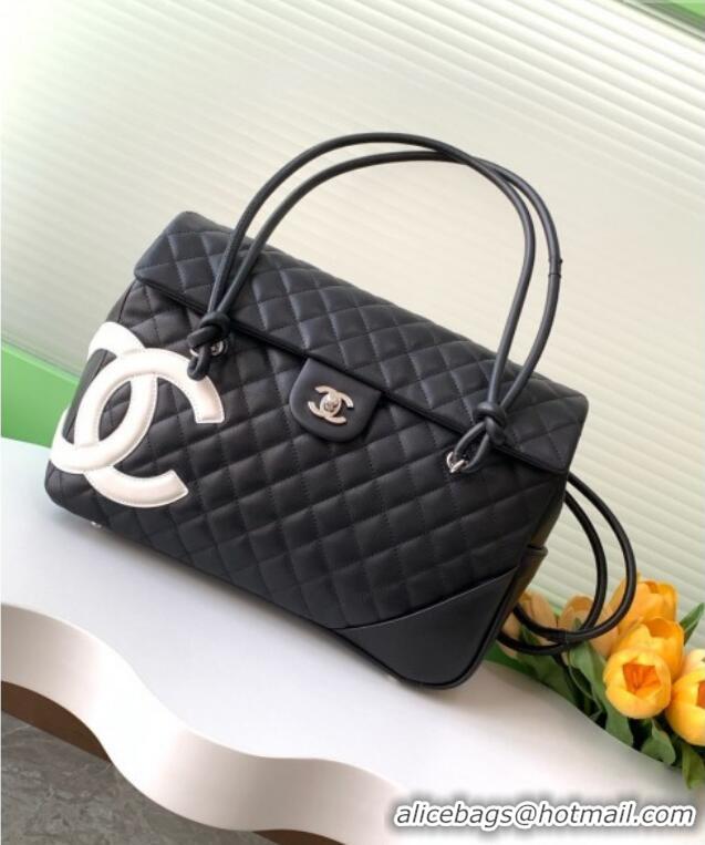 Grade Quality Chanel Quilted Calfskin Airport Flap Bag with Maxi CC AS6338 Black/White 2025