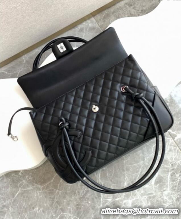 Well Crafted Chanel Quilted Calfskin Airport Flap Bag with Maxi CC AS6338 Black 2025