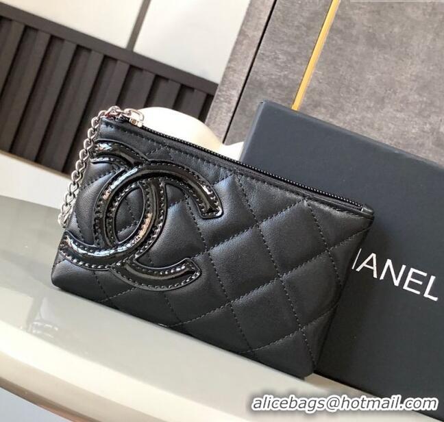 Free Shipping Chanel Quilted Patent & Calfskin Pouch with Chain Strap and Maxi CC CH011101 Black 2025