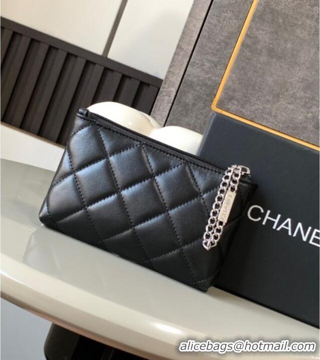 Free Shipping Chanel Quilted Patent & Calfskin Pouch with Chain Strap and Maxi CC CH011101 Black 2025